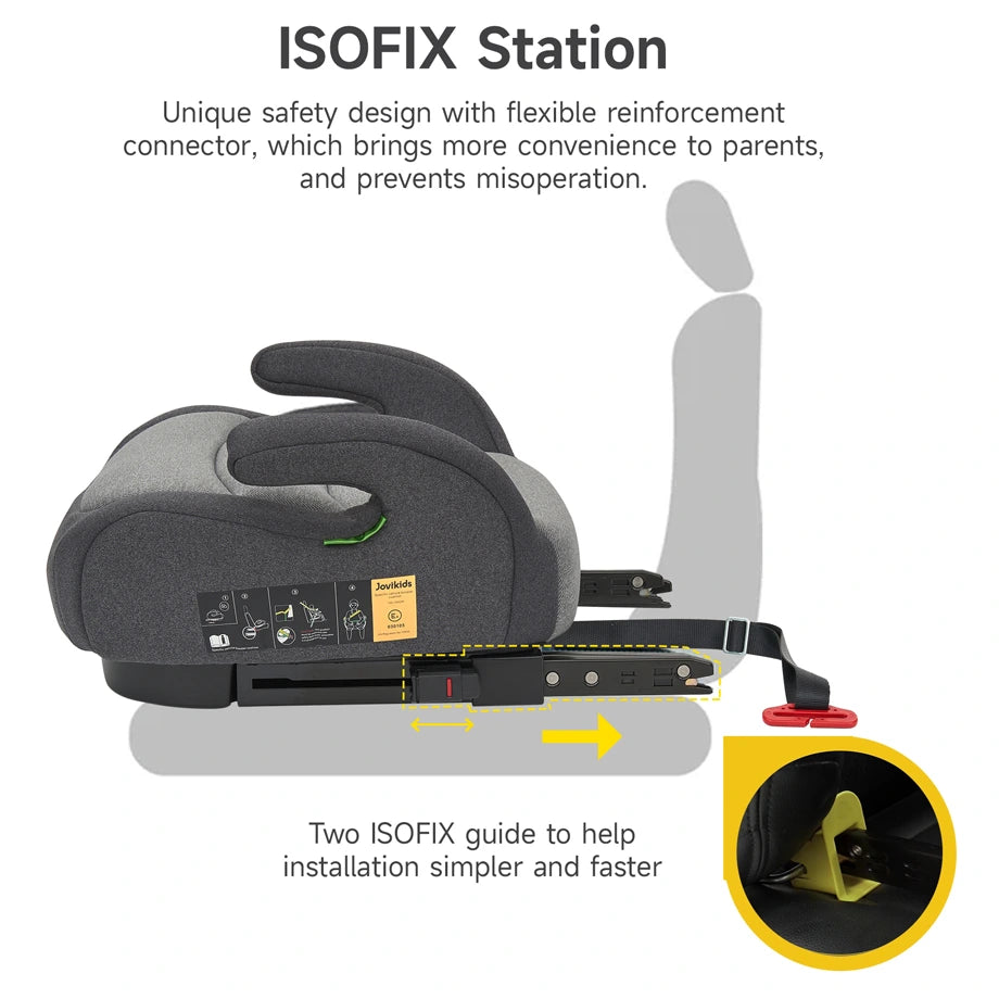 Jovikids Ohho+ I-Size ISOFIX Booster Car Seat with Cup Holder, Black/Grey