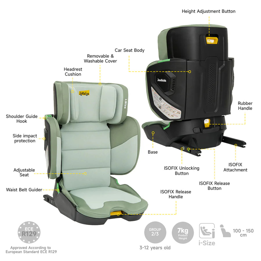 مقعد سيارة معزز للأطفال من Jovikids Rober I-Size ISOFIX بحجم المقصورة (أخضر) مقعد سيارة معزز للأطفال من Jovikids Rober I-Size ISOFIX بحجم المقصورة (أخضر)