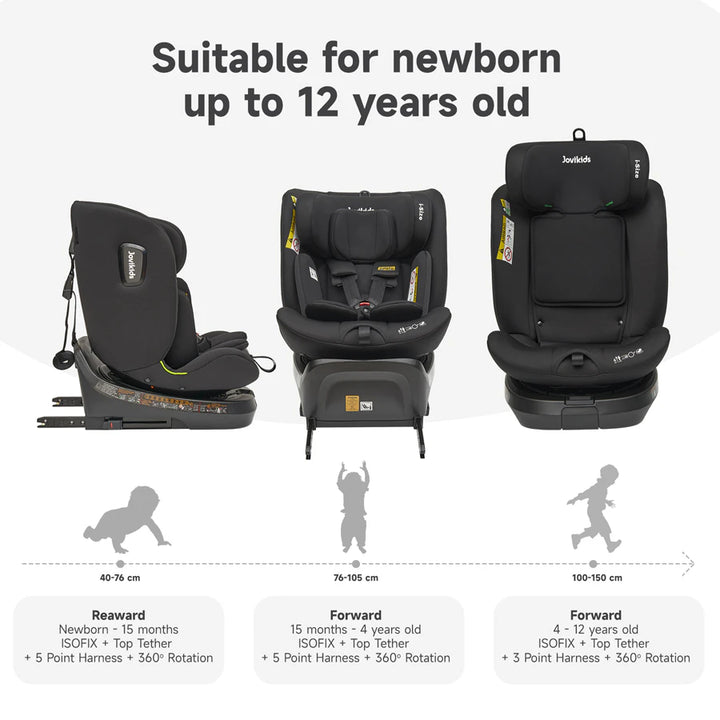 Jovikids Ranger TT ISOFIX 360° Rotating Car Seat in Black