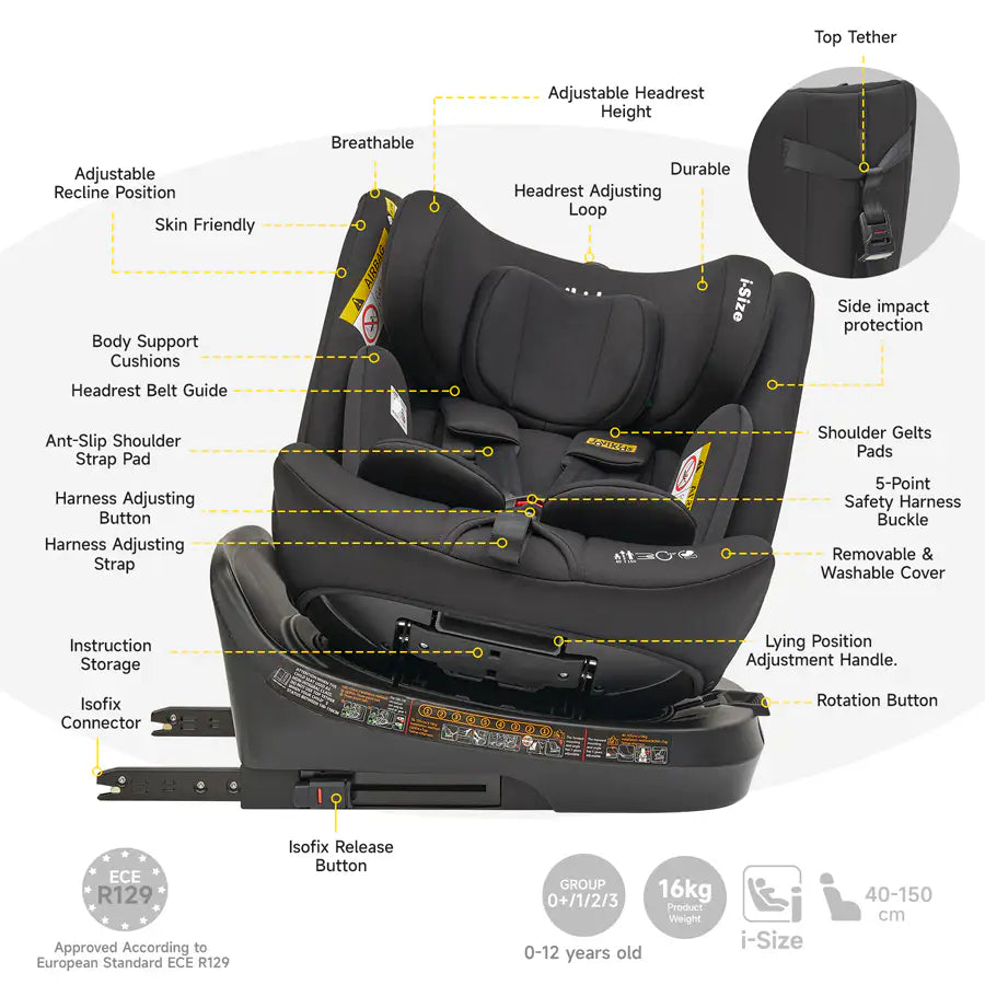مقعد سيارة Jovikids Ranger TT ISOFIX 360° دوار بحجم I (أسود) مقعد سيارة Jovikids Ranger TT ISOFIX 360° دوار بحجم I (أسود)