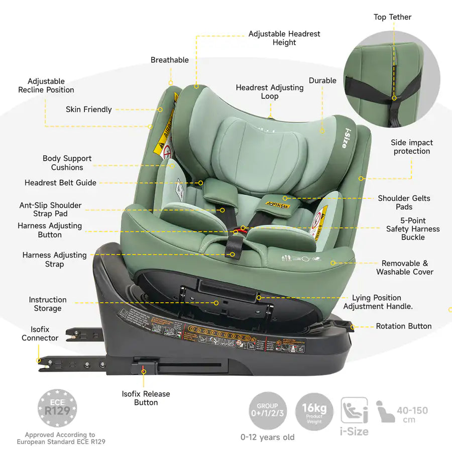 مقعد سيارة Jovikids Ranger TT ISOFIX 360° دوار مقاس I (أخضر) مقعد سيارة Jovikids Ranger TT ISOFIX 360° دوار مقاس I (أخضر)
