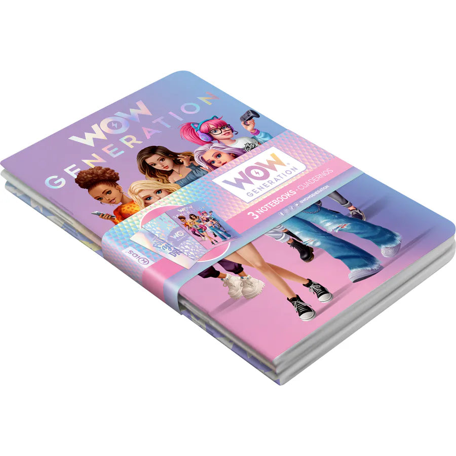 Wow Generation A5 Pack 3 Soft Cover Notebooks 80 Sheets GSM Wow Generation A5 Pack 3 Soft Cover Notebooks 80 Sheets GSM