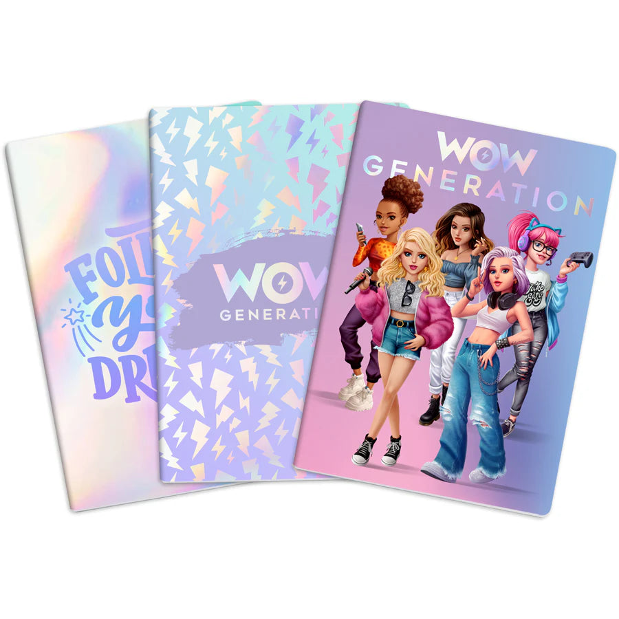 Wow Generation A5 Pack 3 Soft Cover Notebooks 80 Sheets GSM Wow Generation A5 Pack 3 Soft Cover Notebooks 80 Sheets GSM