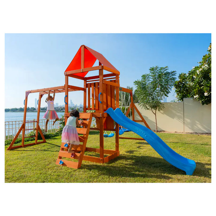 Dynamic Sports Olympia Wooden Swing Set Outdoor Playset for Kids