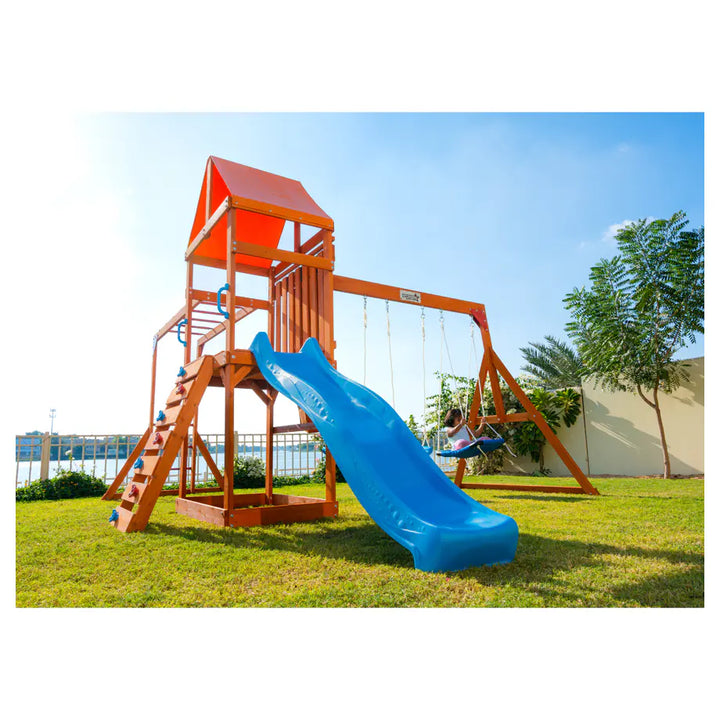 Dynamic Sports Olympia Wooden Swing Set Outdoor Playset for Kids