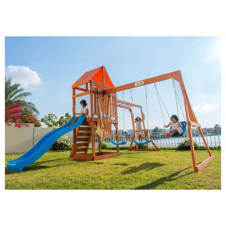 Dynamic Sports Olympia Wooden Swing Set Outdoor Playset for Kids