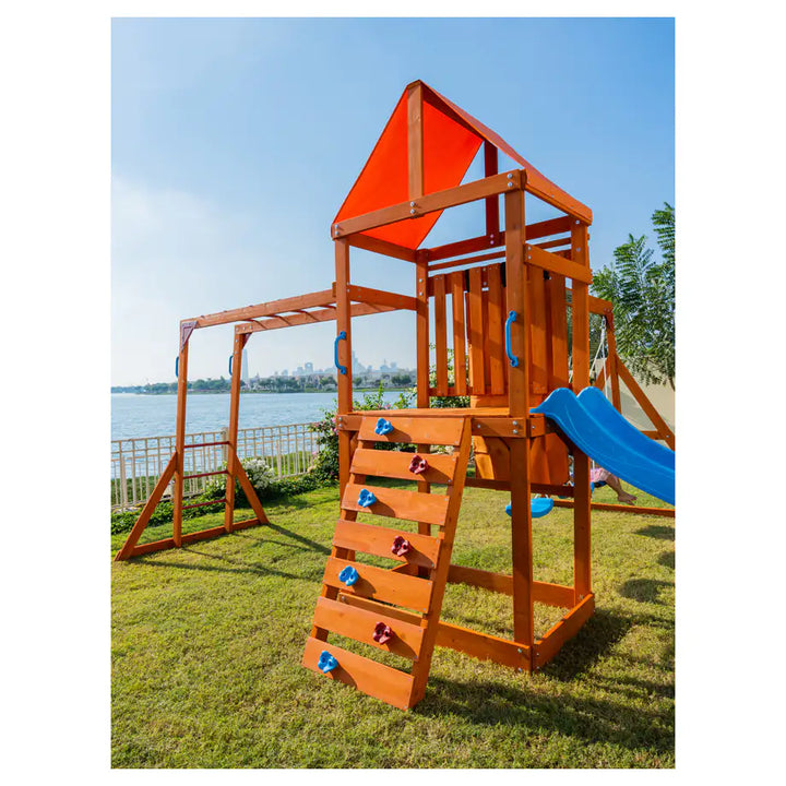 Dynamic Sports Olympia Wooden Swing Set Outdoor Playset for Kids