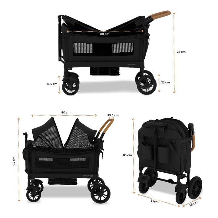 Neobreez Advi Wagon Stroller For 2 Kids with Canopy (Black)