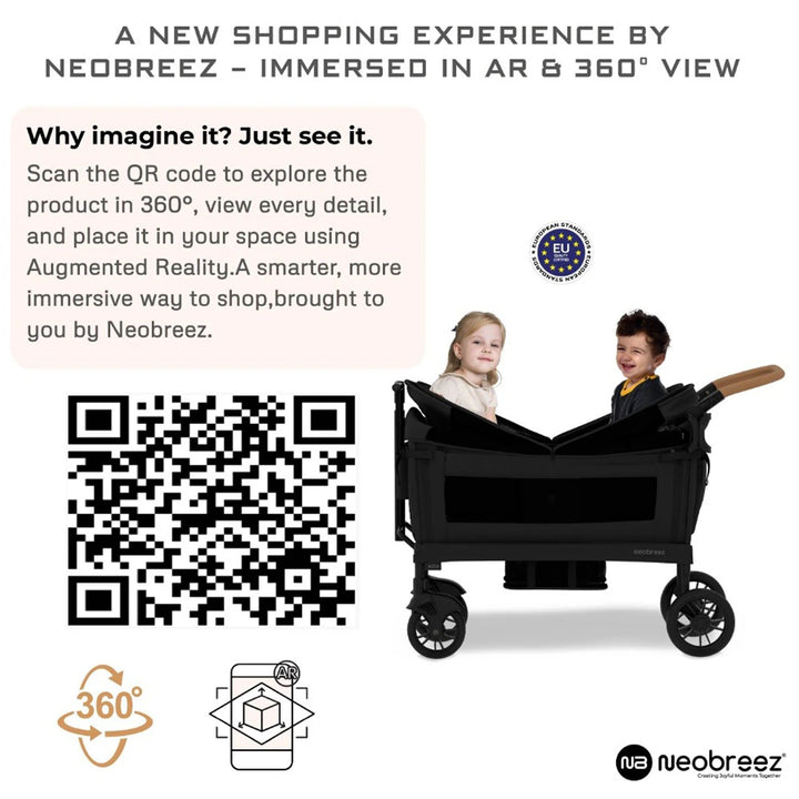 Neobreez Advi Wagon Stroller For 2 Kids with Canopy (Black)