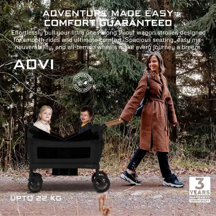 Neobreez Advi Wagon Stroller For 2 Kids with Canopy (Black)