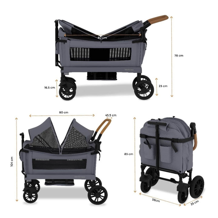 Neobreez Advi Wagon Stroller For 2 Kids with Canopy (Dark Grey)