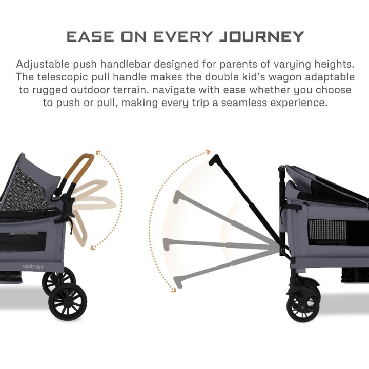 Neobreez Advi Wagon Stroller For 2 Kids with Canopy (Dark Grey)