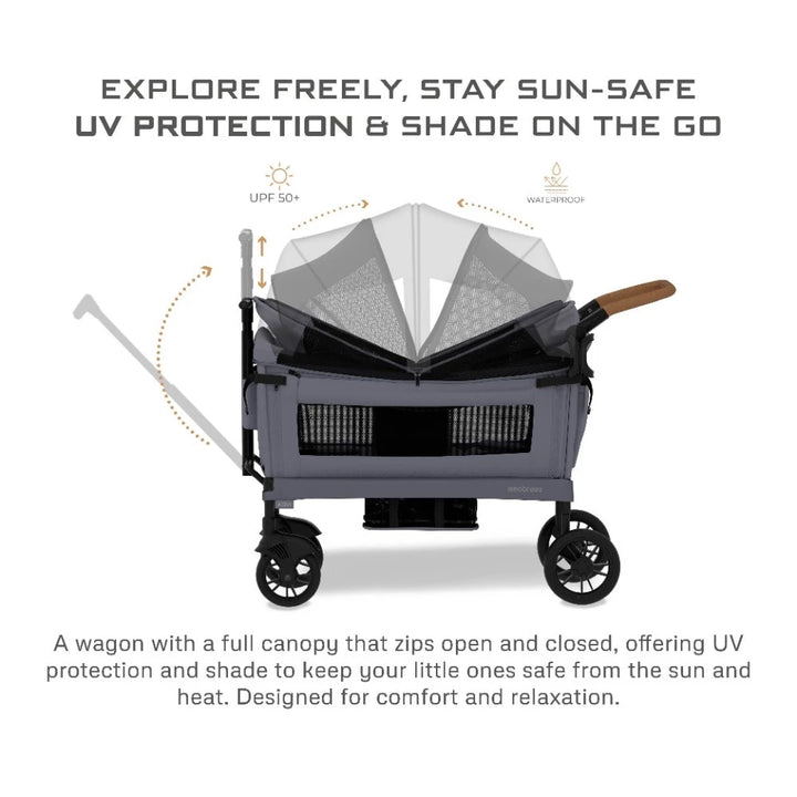 Neobreez Advi Wagon Stroller For 2 Kids with Canopy (Dark Grey)