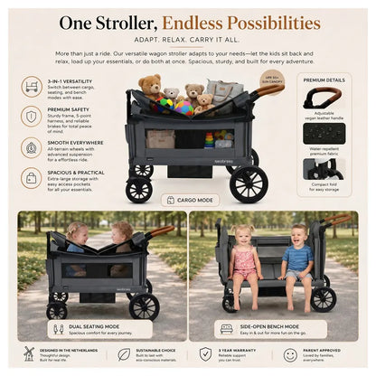 Neobreez - ADVI Wagon Cargo Push & Pull Foldable Double Stroller (Dark Grey)