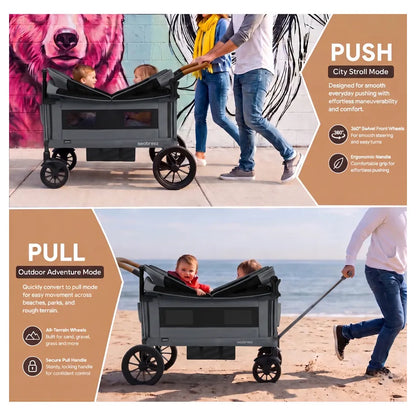 Neobreez - ADVI Wagon Cargo Push & Pull Foldable Double Stroller (Dark Grey)