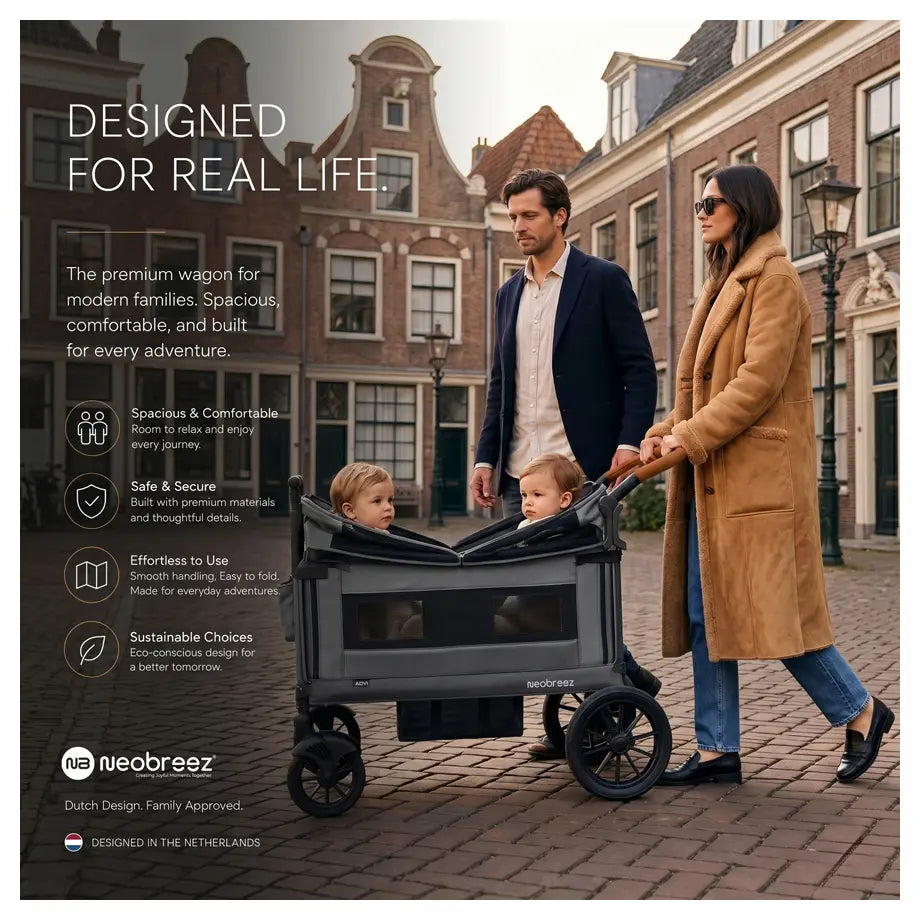 Neobreez - ADVI Wagon Cargo Push & Pull Foldable Double Stroller (Dark Grey)