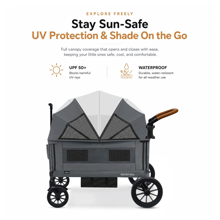 Neobreez - ADVI Wagon Cargo Push & Pull Foldable Double Stroller (Dark Grey)