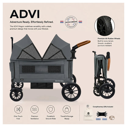 Neobreez - ADVI Wagon Cargo Push & Pull Foldable Double Stroller (Dark Grey)