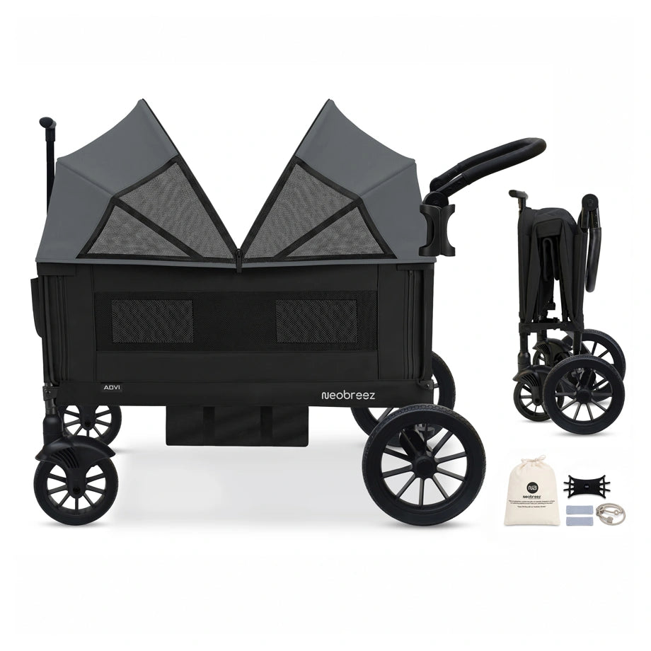 Neobreez Advi Wagon Cargo Push & Pull Foldable Double Stroller (Black)