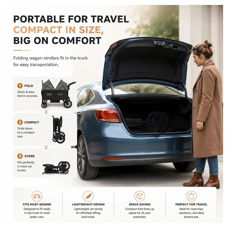Neobreez Advi Wagon Cargo Push & Pull Foldable Double Stroller (Black)