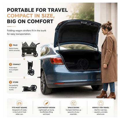Neobreez Advi Wagon Cargo Push & Pull Foldable Double Stroller (Black)