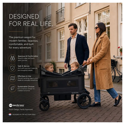 Neobreez Advi Wagon Cargo Push & Pull Foldable Double Stroller (Black)