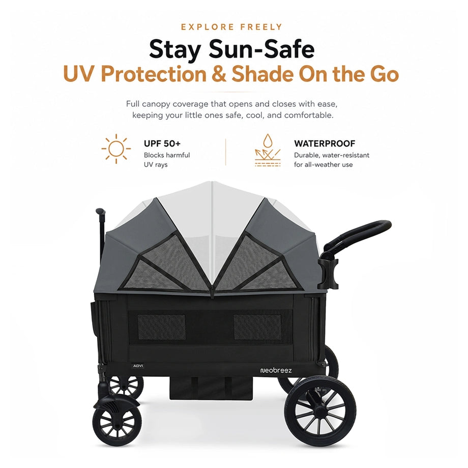 Neobreez Advi Wagon Cargo Push & Pull Foldable Double Stroller (Black)
