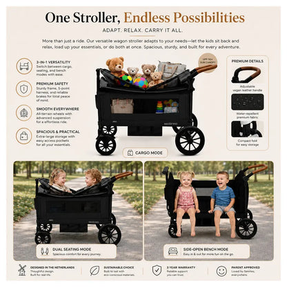 Neobreez Advi Wagon Cargo Push & Pull Foldable Double Stroller (Black)