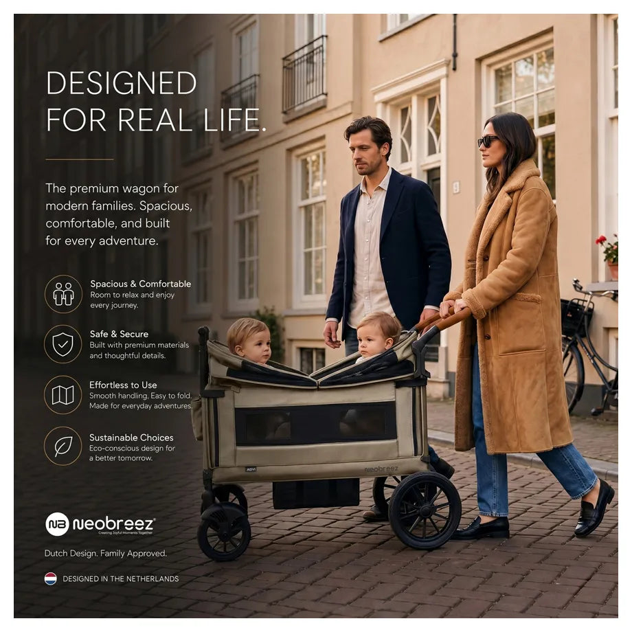 Neobreez ADVI Wagon Stroller Double Stroller Push&Pull Foldable Twin Stroller (Beige)