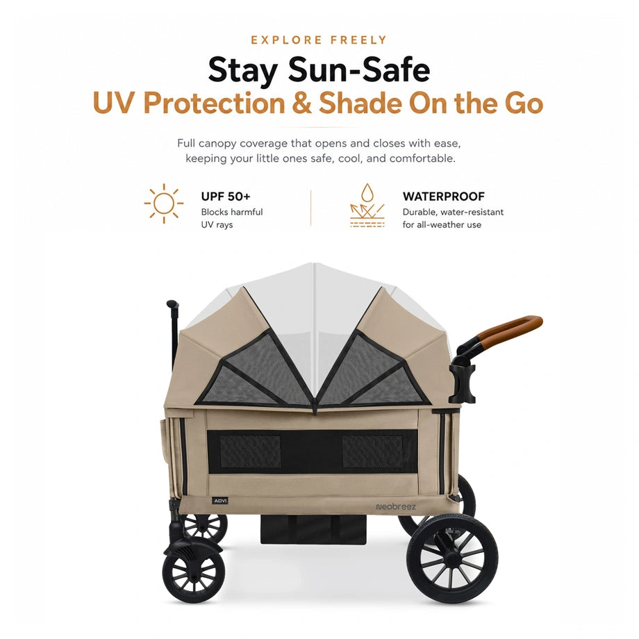 Neobreez ADVI Wagon Stroller Double Stroller Push&Pull Foldable Twin Stroller (Beige)