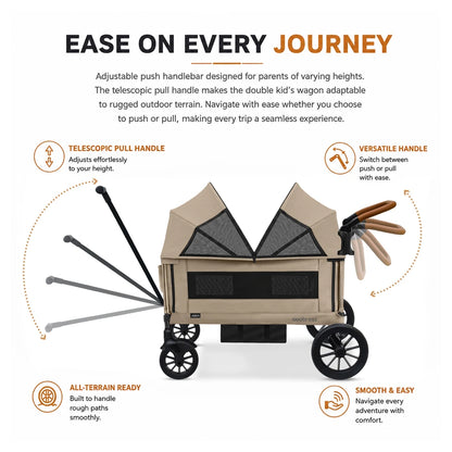 Neobreez ADVI Wagon Stroller Double Stroller Push&Pull Foldable Twin Stroller (Beige)
