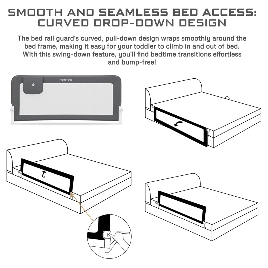 Neobreez NEXX Foldable Adjustable Baby Bed Guard Rail 150x66 cm (Grey)