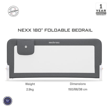 Neobreez NEXX Foldable Adjustable Baby Bed Guard Rail 150x66 cm (Grey)