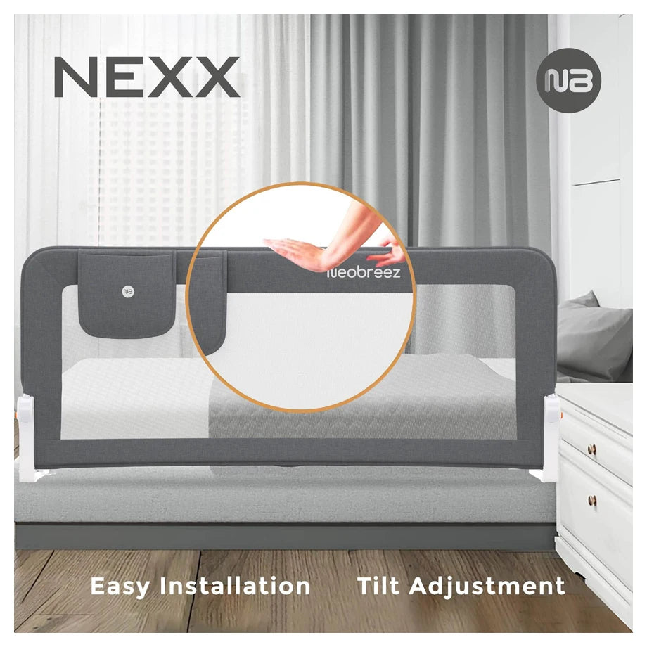 Neobreez NEXX Foldable Adjustable Baby Bed Guard Rail 150x66 cm (Grey)