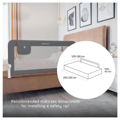 Neobreez NEXX Foldable Adjustable Baby Bed Guard Rail 150x66 cm (Grey)