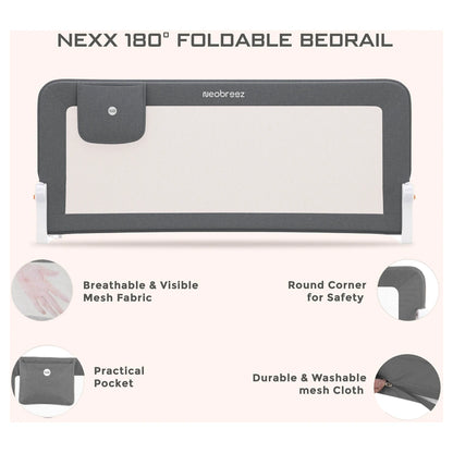 Neobreez NEXX Foldable Adjustable Baby Bed Guard Rail 150x66 cm (Grey)