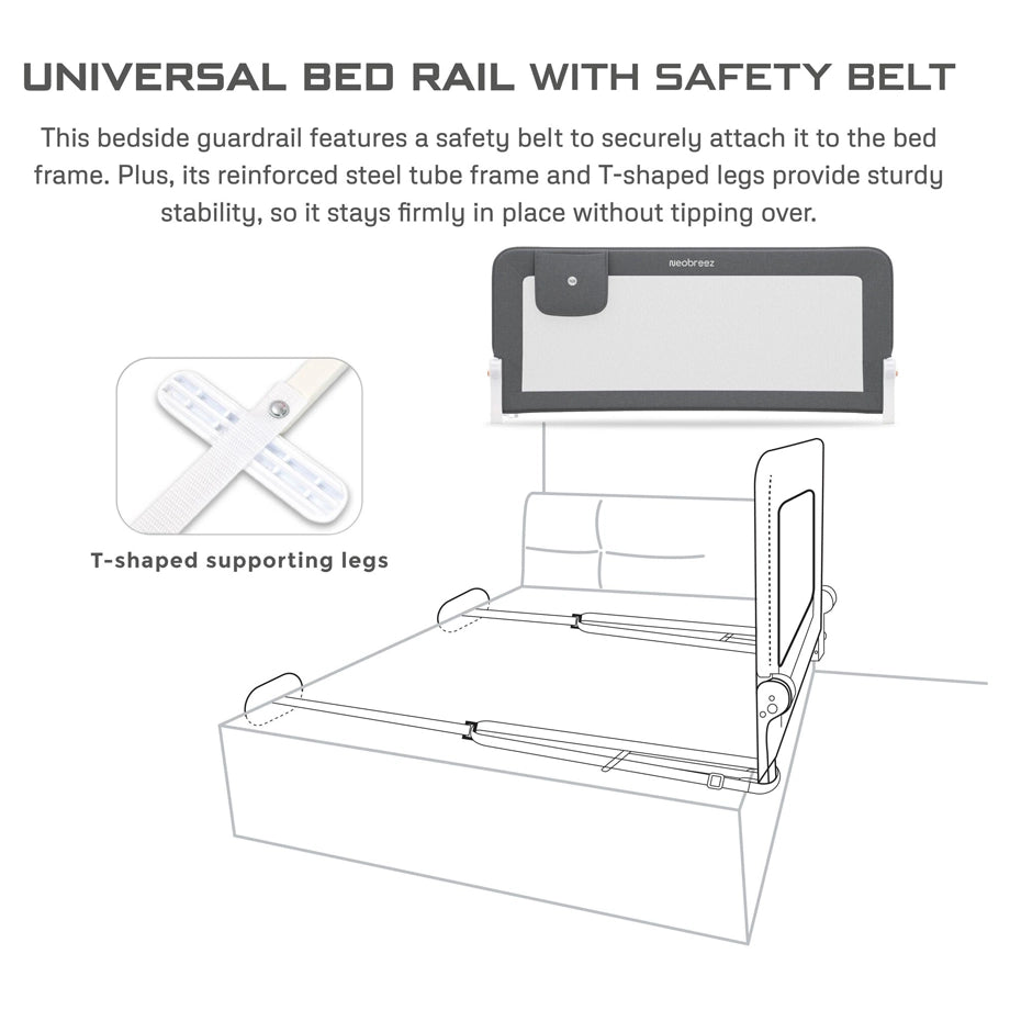 Neobreez NEXX Foldable Adjustable Baby Bed Guard Rail 150x66 cm (Grey)
