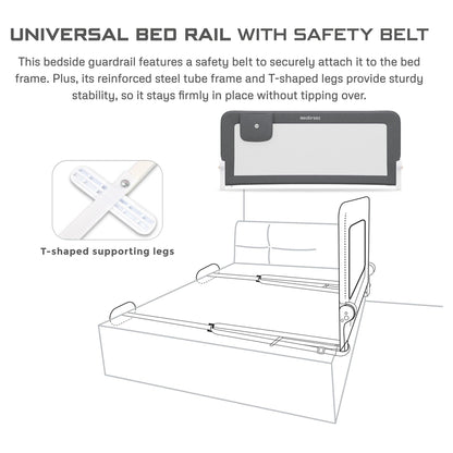 Neobreez NEXX Foldable Adjustable Baby Bed Guard Rail 150x66 cm (Grey)