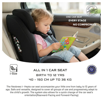 Neobreez-i-Hepta i-Size All-In-1 Convertible Car Seat 0–12Yrs (Black/Grey)