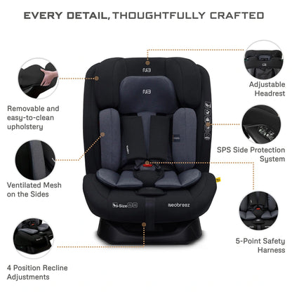 Neobreez-i-Hepta i-Size All-In-1 Convertible Car Seat 0–12Yrs (Black/Grey)
