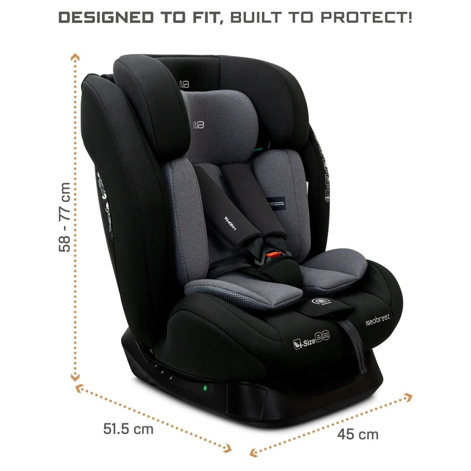 Neobreez-i-Hepta i-Size All-In-1 Convertible Car Seat 0–12Yrs (Black/Grey)