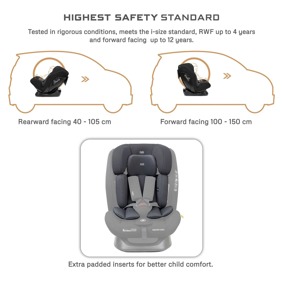 Neobreez-i-Hepta i-Size All-In-1 Convertible Car Seat 0–12Yrs (Black/Grey)