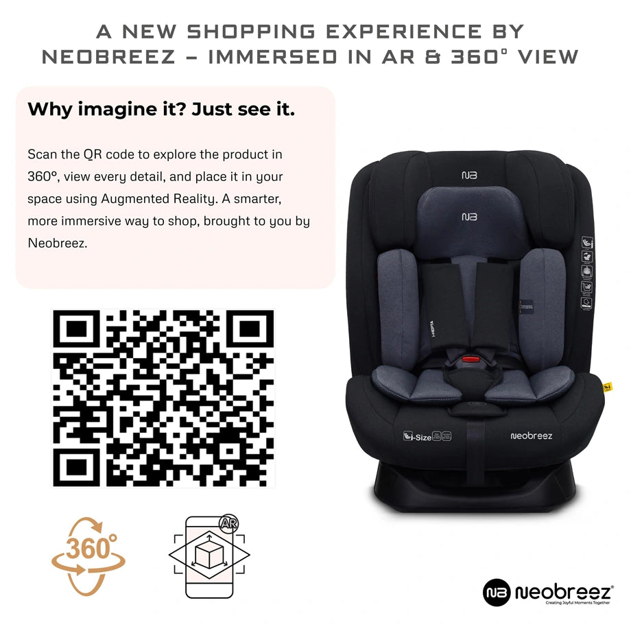 Neobreez-i-Hepta i-Size All-In-1 Convertible Car Seat 0–12Yrs (Black/Grey)