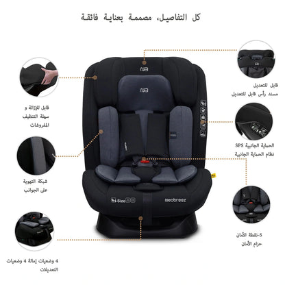 Neobreez-i-Hepta i-Size All-In-1 Convertible Car Seat 0–12Yrs (Black/Grey)