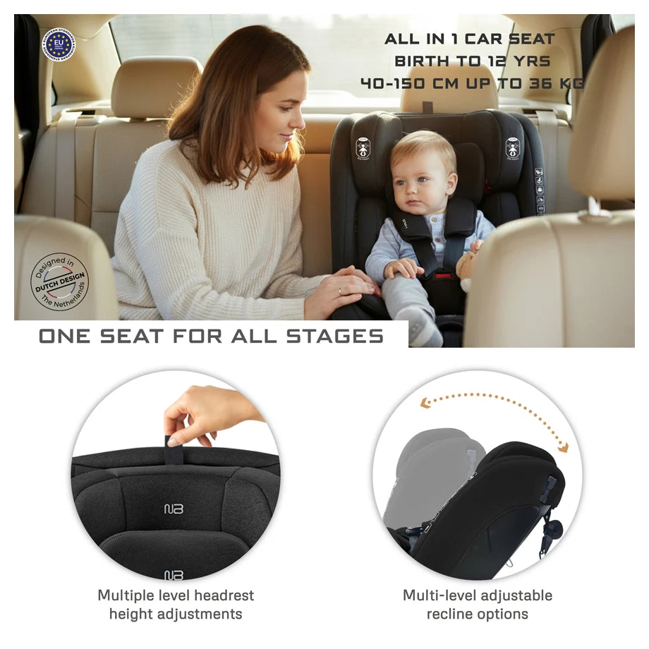 Neobreez VILO 360° ISOFIX i-Size Car Seat, All-in-1 (0-12Yrs)(Black)