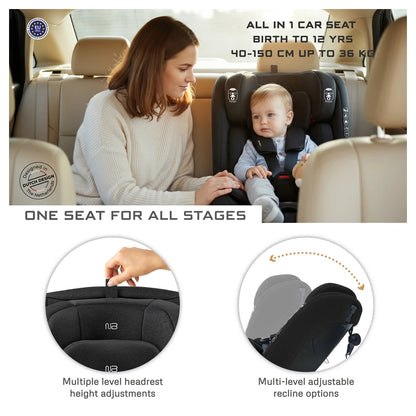 Neobreez VILO 360° ISOFIX i-Size Car Seat, All-in-1 (0-12Yrs)(Black)
