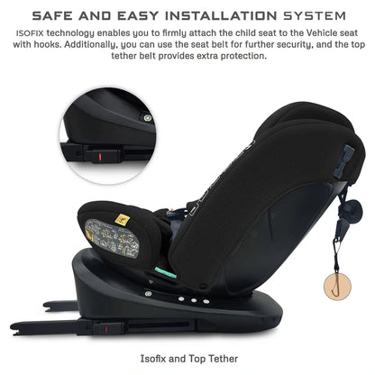 Neobreez VILO 360° ISOFIX i-Size Car Seat, All-in-1 (0-12Yrs)(Black)