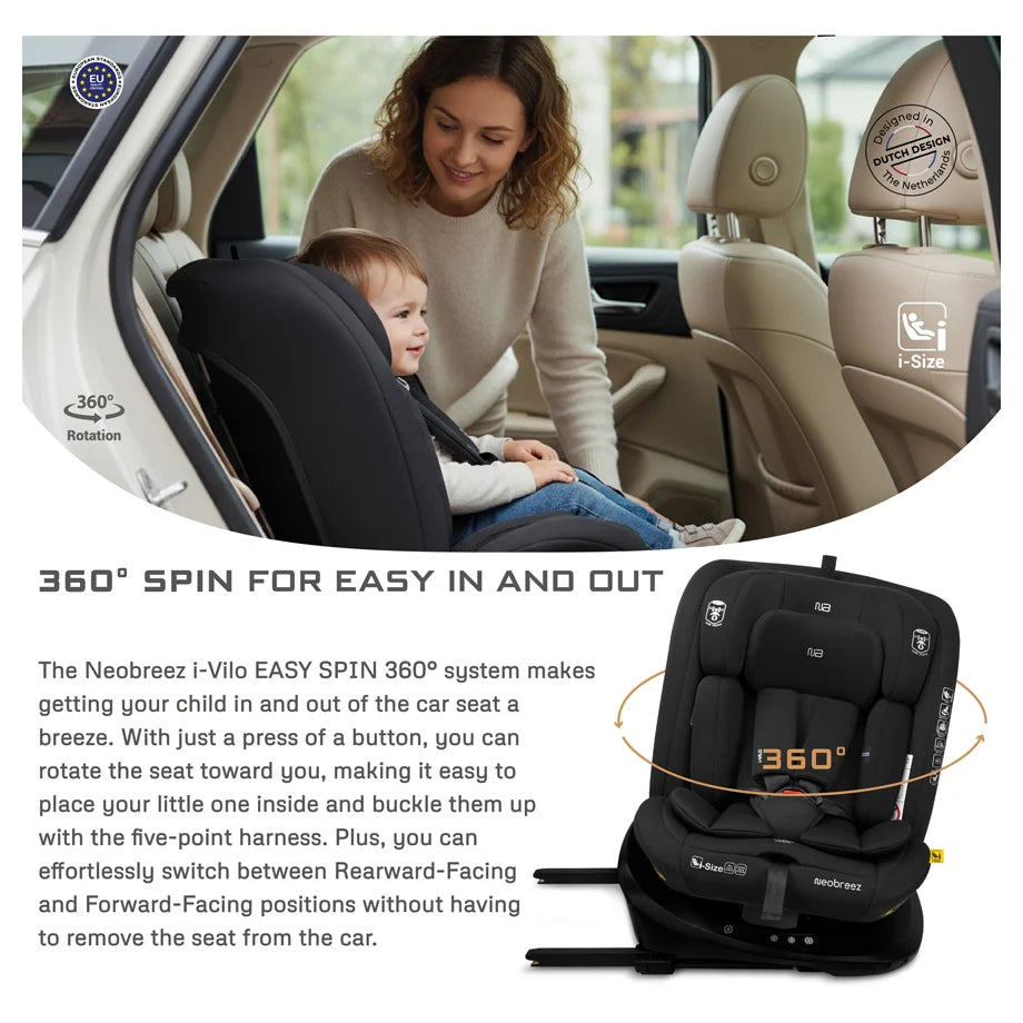Neobreez VILO 360° ISOFIX i-Size Car Seat, All-in-1 (0-12Yrs)(Black)