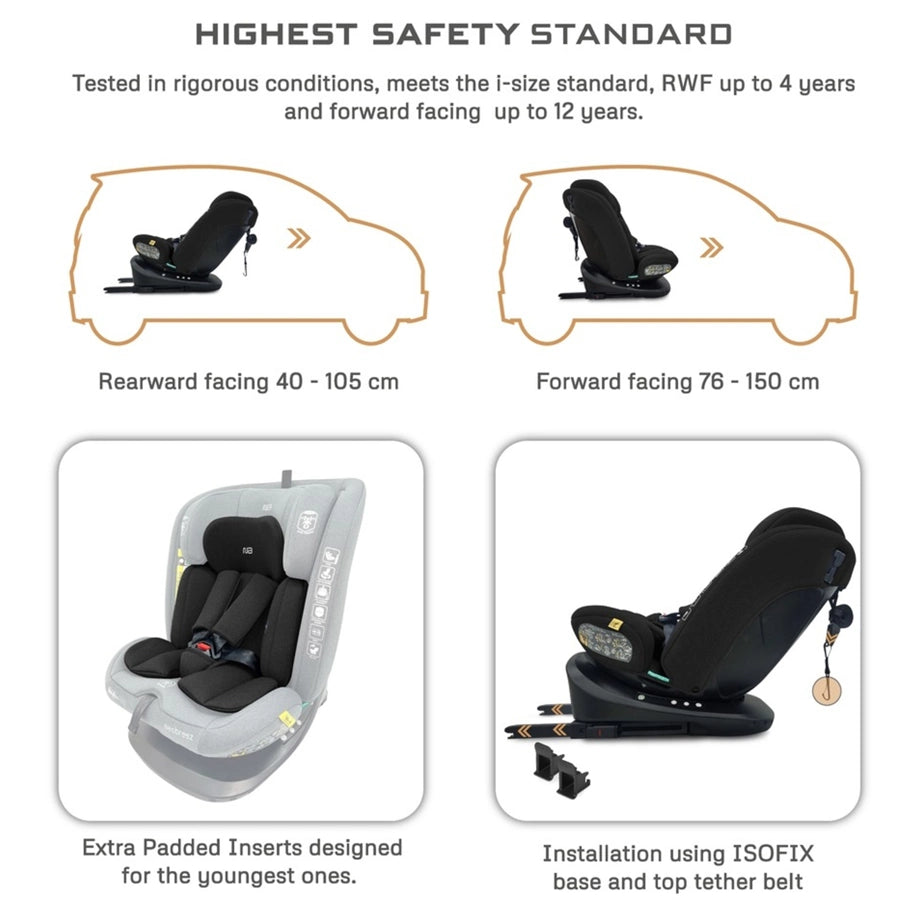 Neobreez VILO 360° ISOFIX i-Size Car Seat, All-in-1 (0-12Yrs)(Black)
