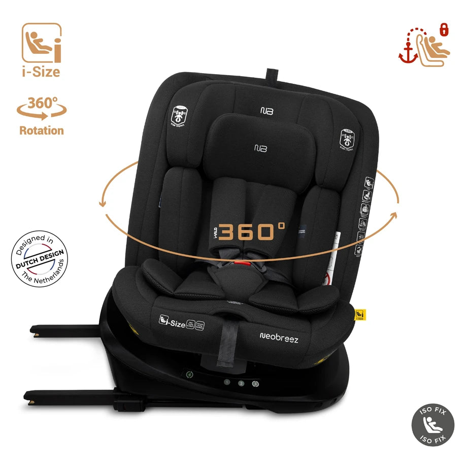 Neobreez VILO 360° ISOFIX i-Size Car Seat, All-in-1 (0-12Yrs)(Black)